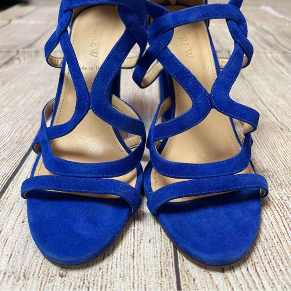 J Crew Geometric Strappy High Heel Sandals Blue Suede Made in Italy Sz 6 - Picture 3 of 11